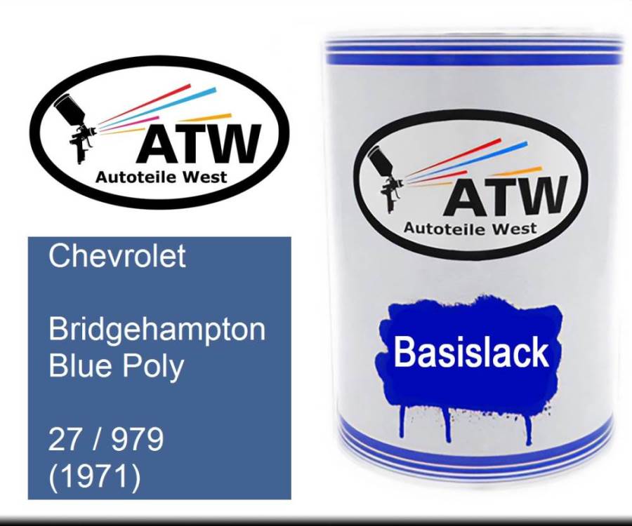 Chevrolet, Bridgehampton Blue Poly, 27 / 979 (1971): 500ml Lackdose, von ATW Autoteile West.